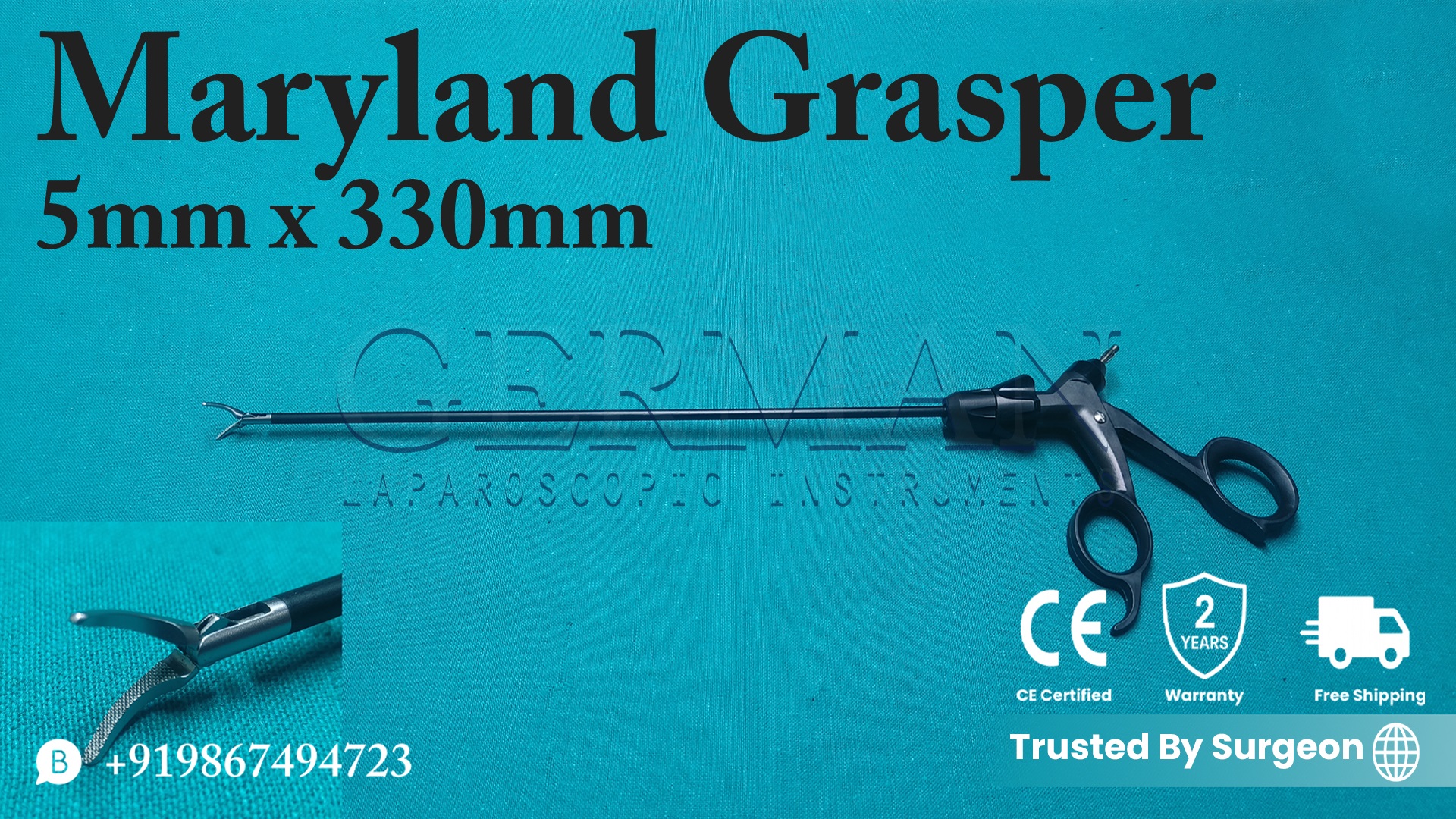 German Laparoscopic Maryland Grasper Forceps 5mm x 330mm - Reusable, Autoclavable, Detachable - CE Certified Surgical Instrument
