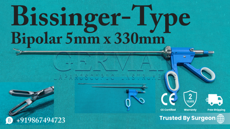 High-quality laparoscopic Bissinger-type bipolar forceps CE certified reusable surgical instrument manufacturer in Mumbai India